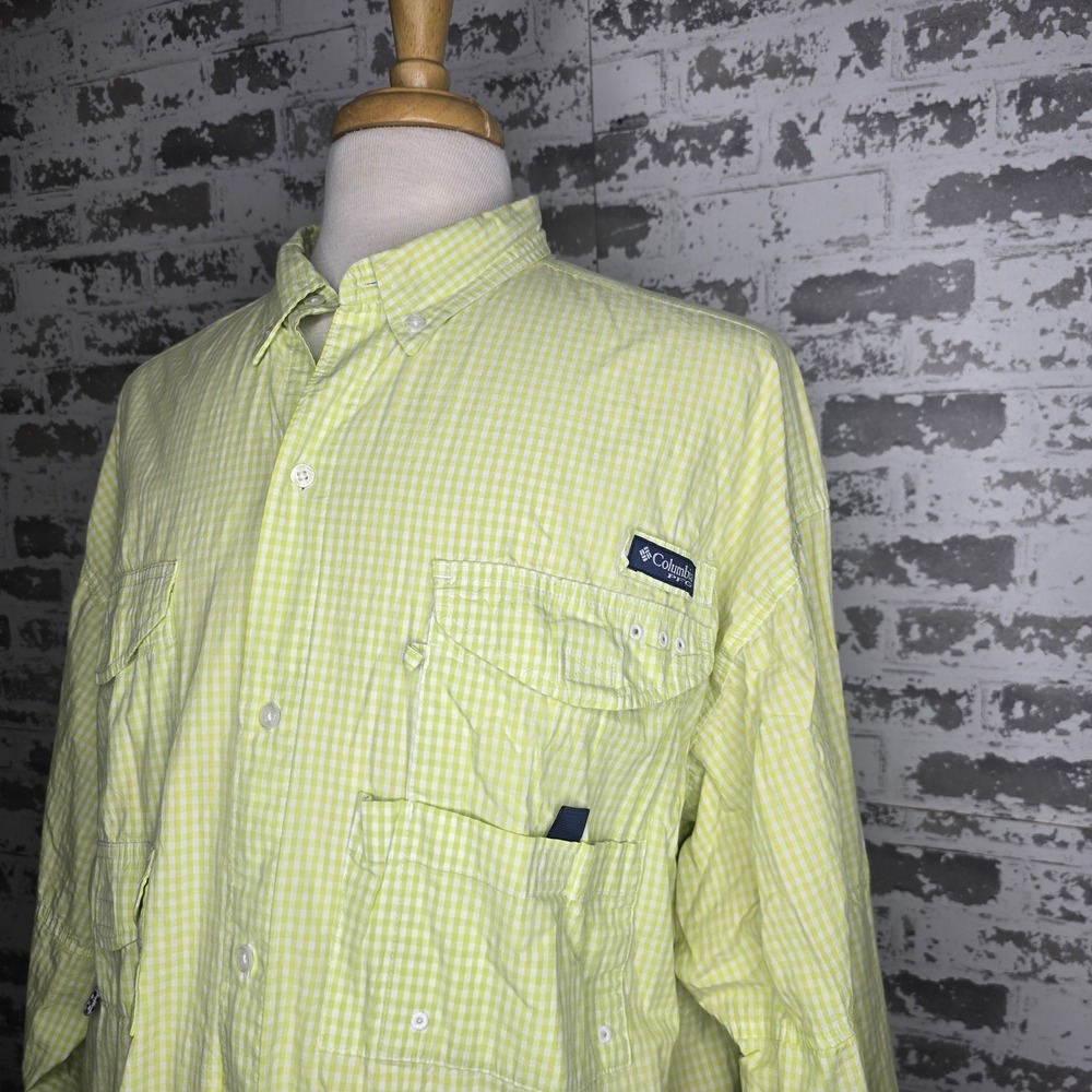 Columbia PFG Super Bonehead Shirt Mens XXL Green Check 100% Cotton Long Sleeve